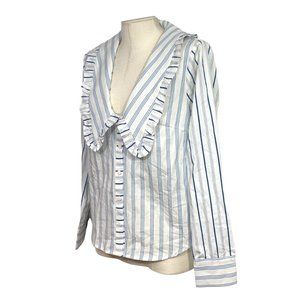 Anthropologie Maeve Ruffled Collar Stripe Button-Down